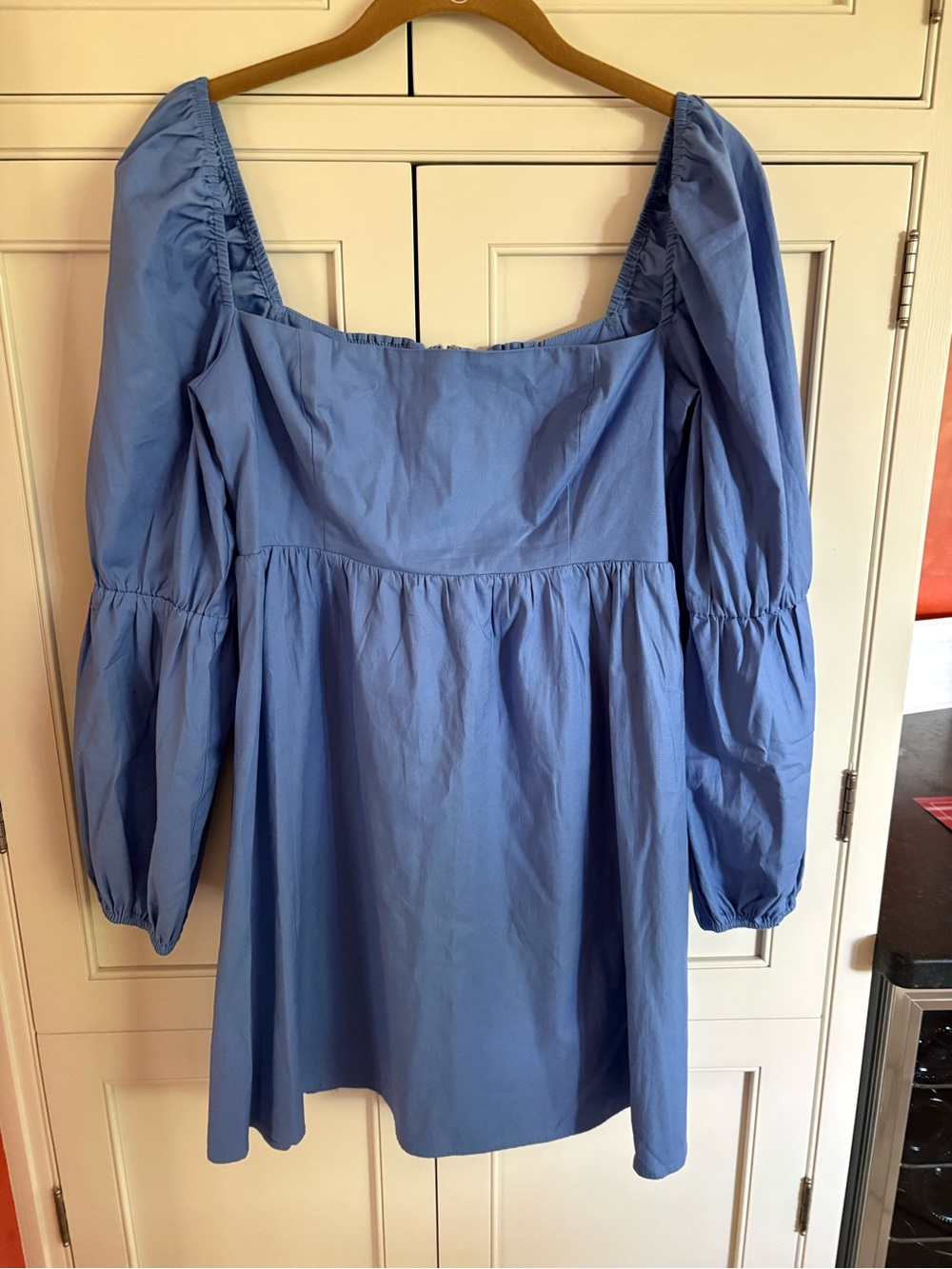 Reformation Powder Blue Puff-Sleeve Square-Neck Tunic